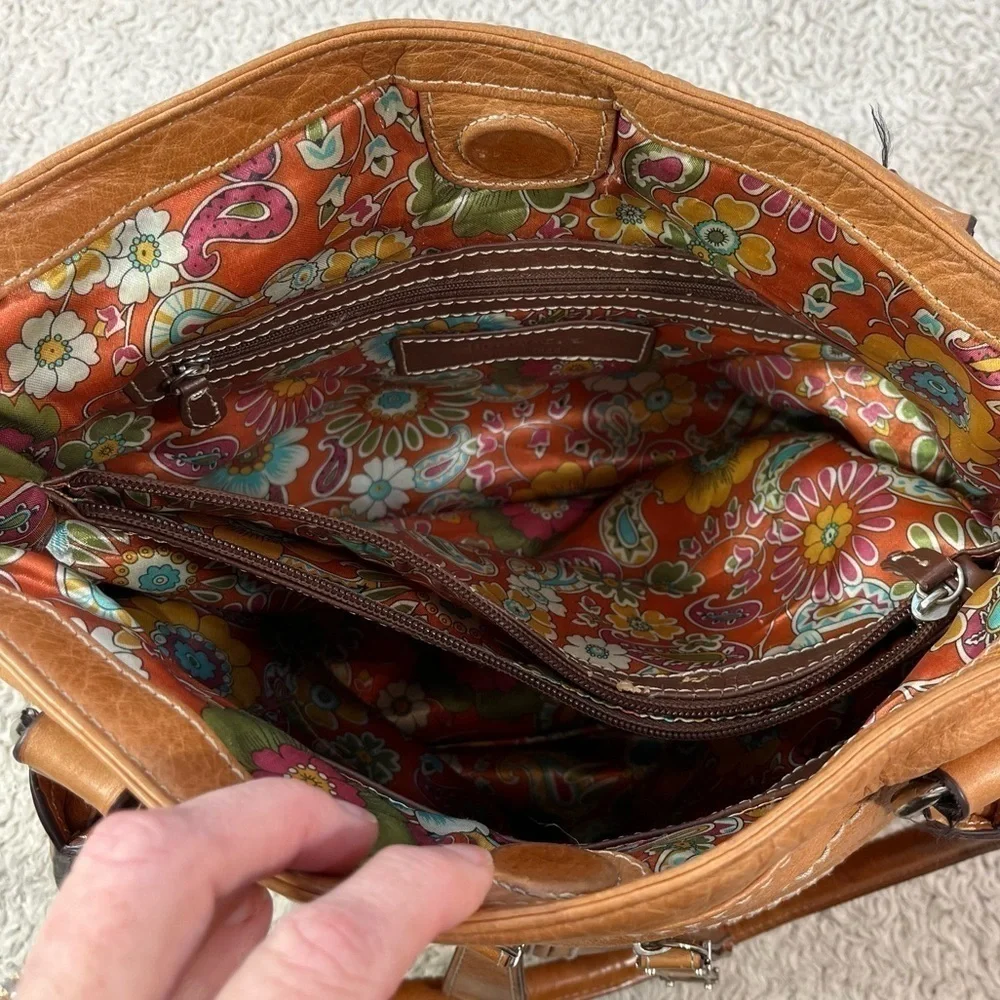 Tignanello Carmel Genuine Leather Hobo Bag 3 Front Zippered Pockets Big Interior